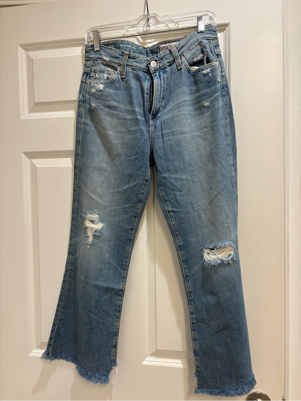 Ag Adriano Goldschmied Light Blue Distressed Wide-Leg Jeans